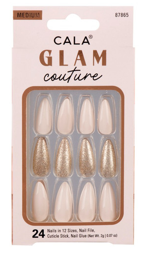 Cala Glam Couture Press - On Nails | Medium Almond Shape | Cream & Glitter