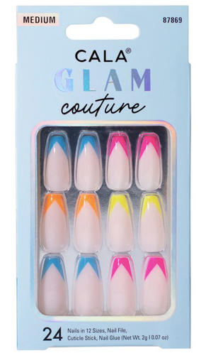 Cala Glam Couture Press-On Nails | Medium Coffin Shape | Multi Color French Tip